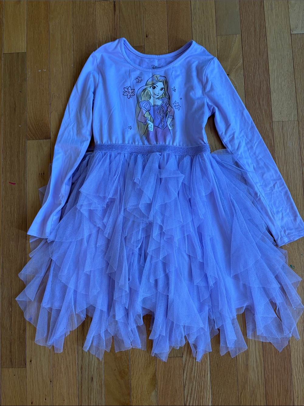 Macy's Lavender Long-Sleeve rapunzel Tulle Dress with Princess Graphic